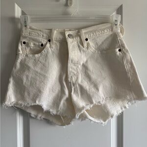 Levi's Off-White Frayed Hem Denim Shorts